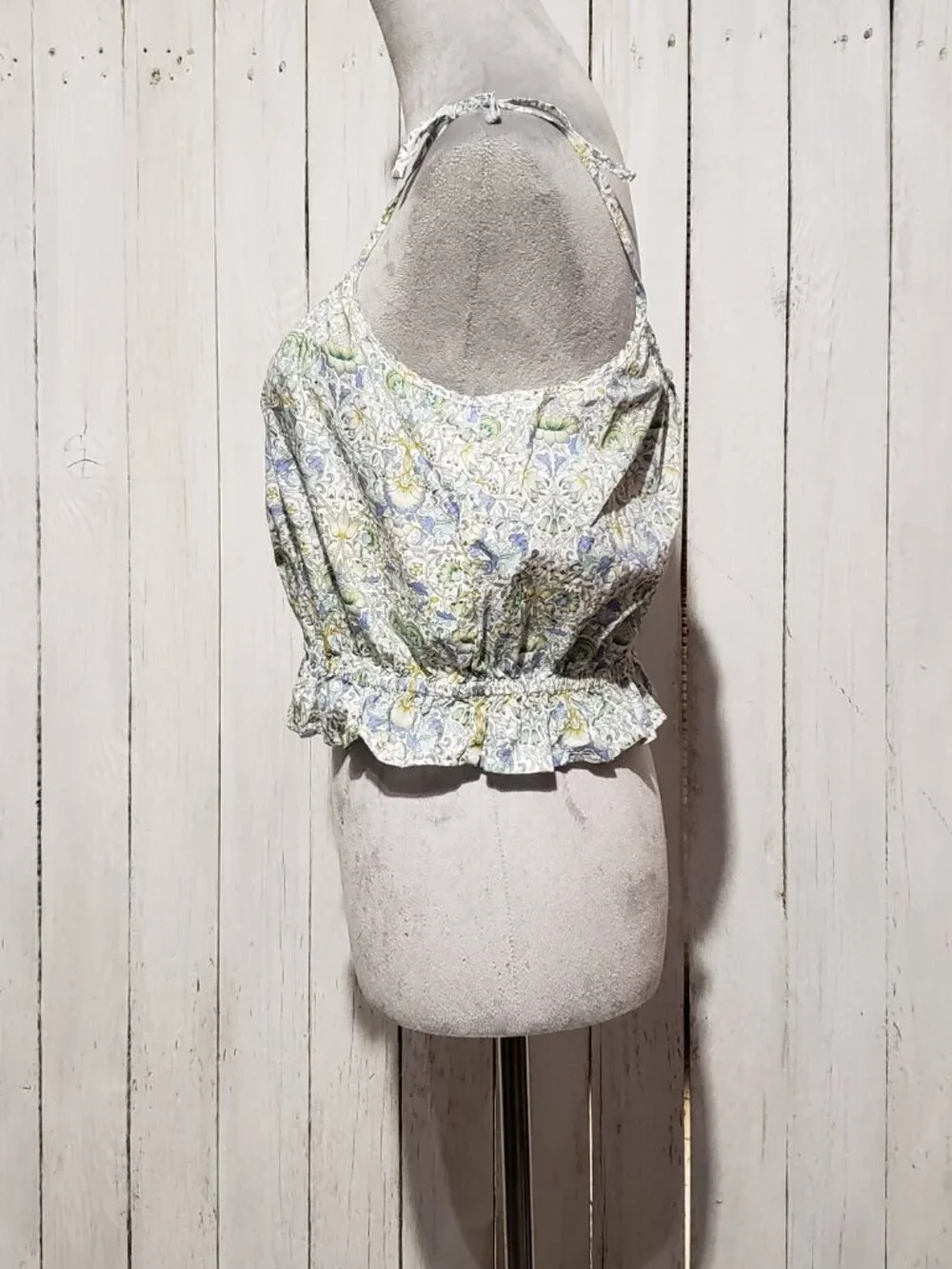 J.Crew‎ Liberty London M Floral Crop Tank Top Ruffle Tie Shoulder Cottage Fairy